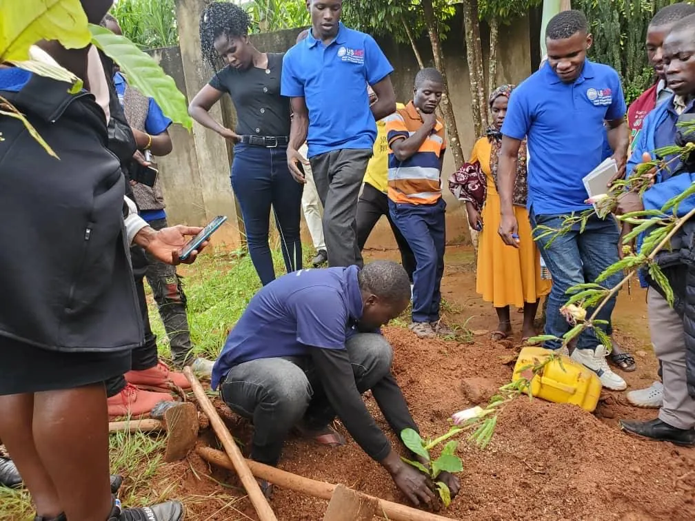 Coffee farmers planting trees together